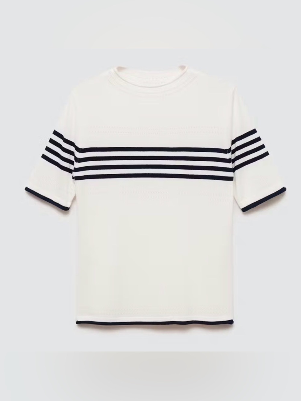 MANGO White Dark Navy Striped Fine Knit Sweater Top XS NWT